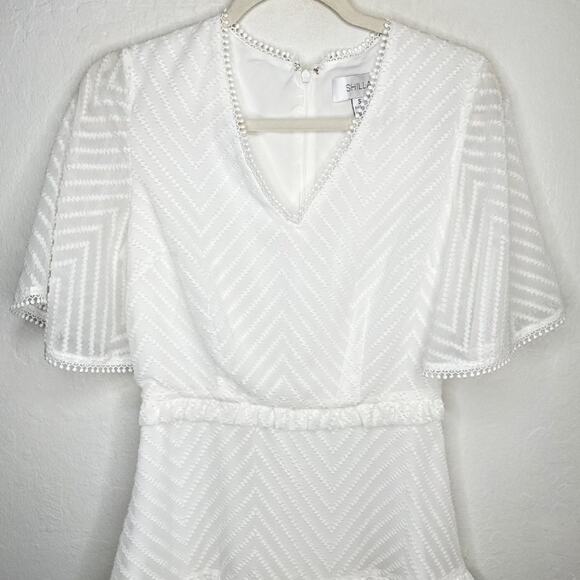 Shilla Chevron Swiss Clip Dot Short Sleeve Classy Fit and Flare Mini Dress Small - Picture 4 of 14